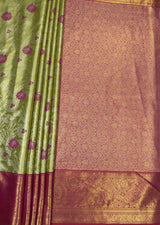 MIMOSA Olive Kanjivaram Art Silk Saree — pallu and zari work detail