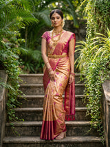 MIMOSA Orange Kanjivaram Art Silk Saree — front view on mannequin