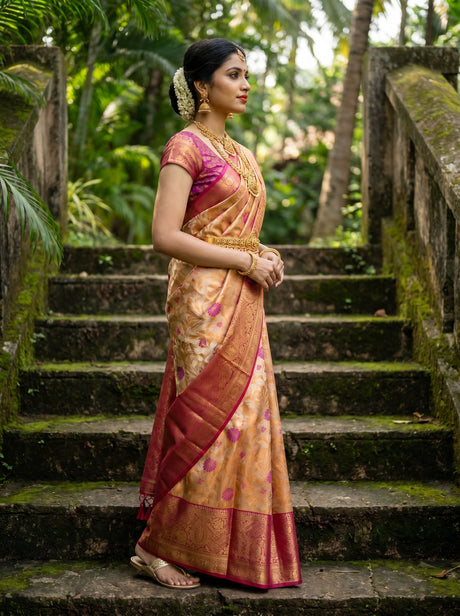 MIMOSA Orange Kanjivaram Art Silk Saree — pose 3 styling detail