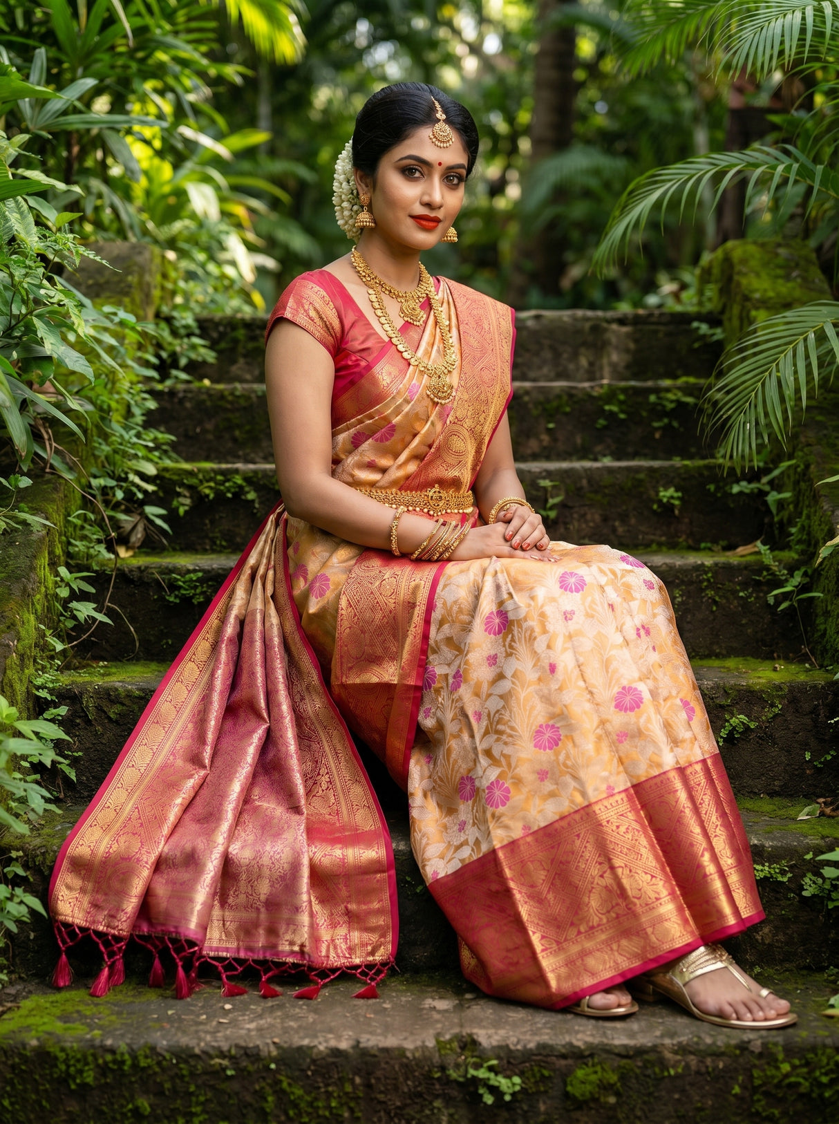MIMOSA Orange Kanjivaram Art Silk Saree — pose 7 styling detail