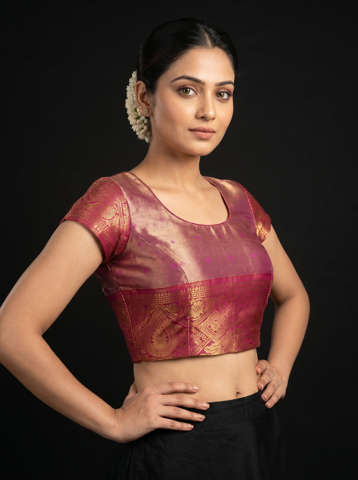 MIMOSA Orange Kanjivaram Art Silk Saree — blouse close-up