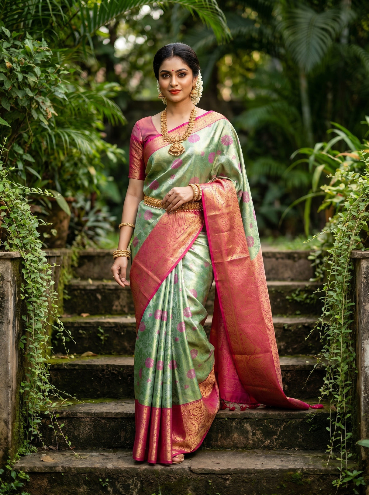 MIMOSA Rama Kanjivaram Art Silk Saree — pose 5 styling detail