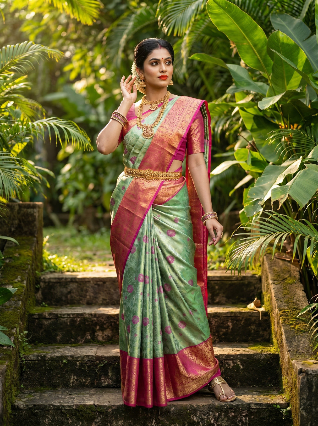 MIMOSA Rama Kanjivaram Art Silk Saree — pose 8 styling detail