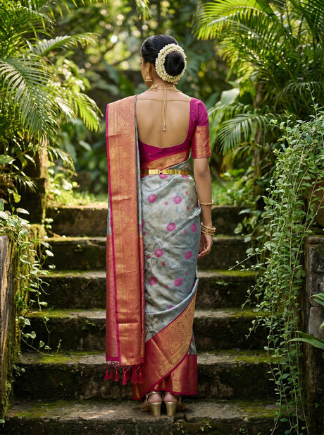 MIMOSA Saffire Kanjivaram Art Silk Saree — pose 2 styling detail