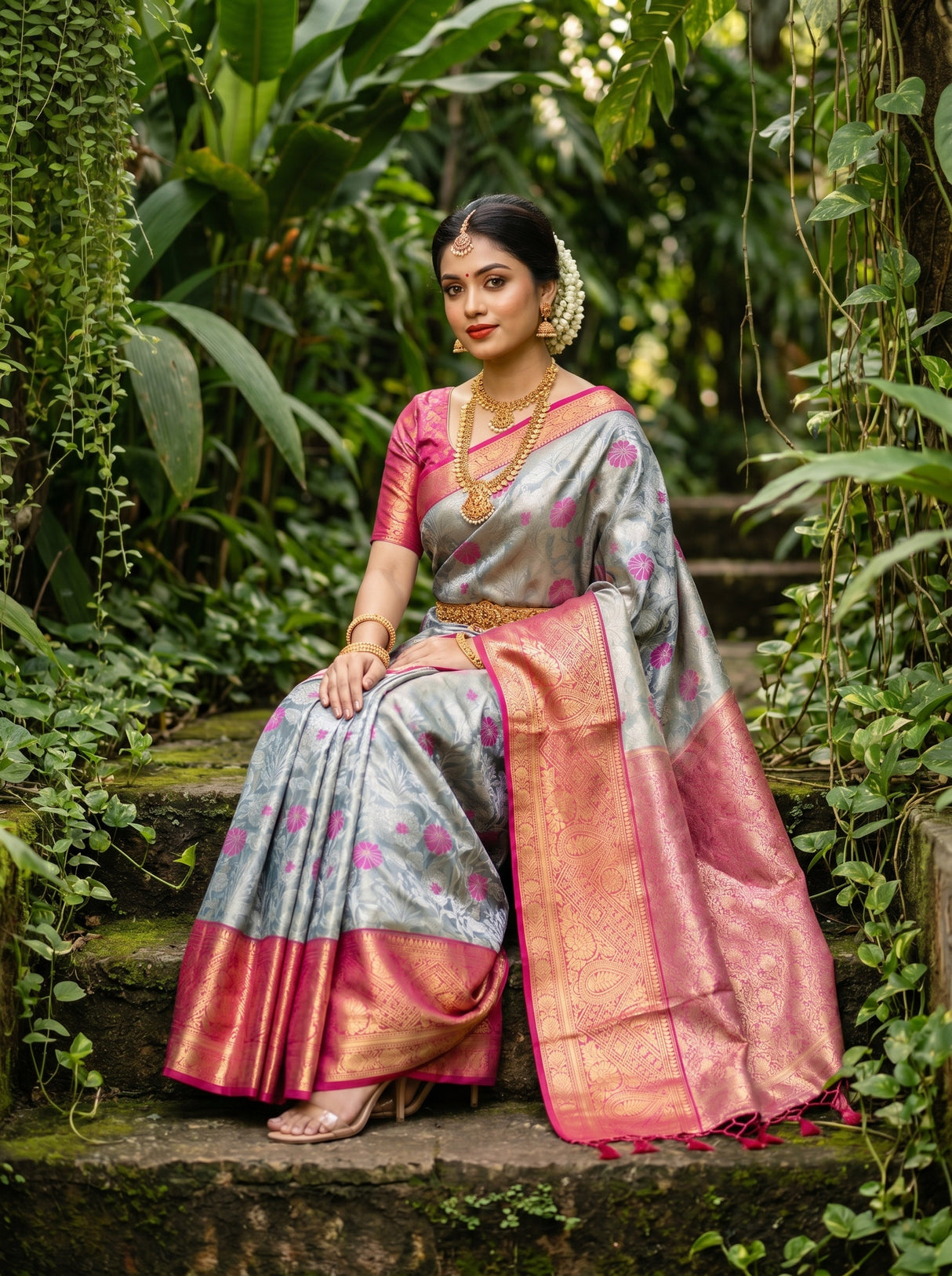 MIMOSA Saffire Kanjivaram Art Silk Saree — pose 7 styling detail