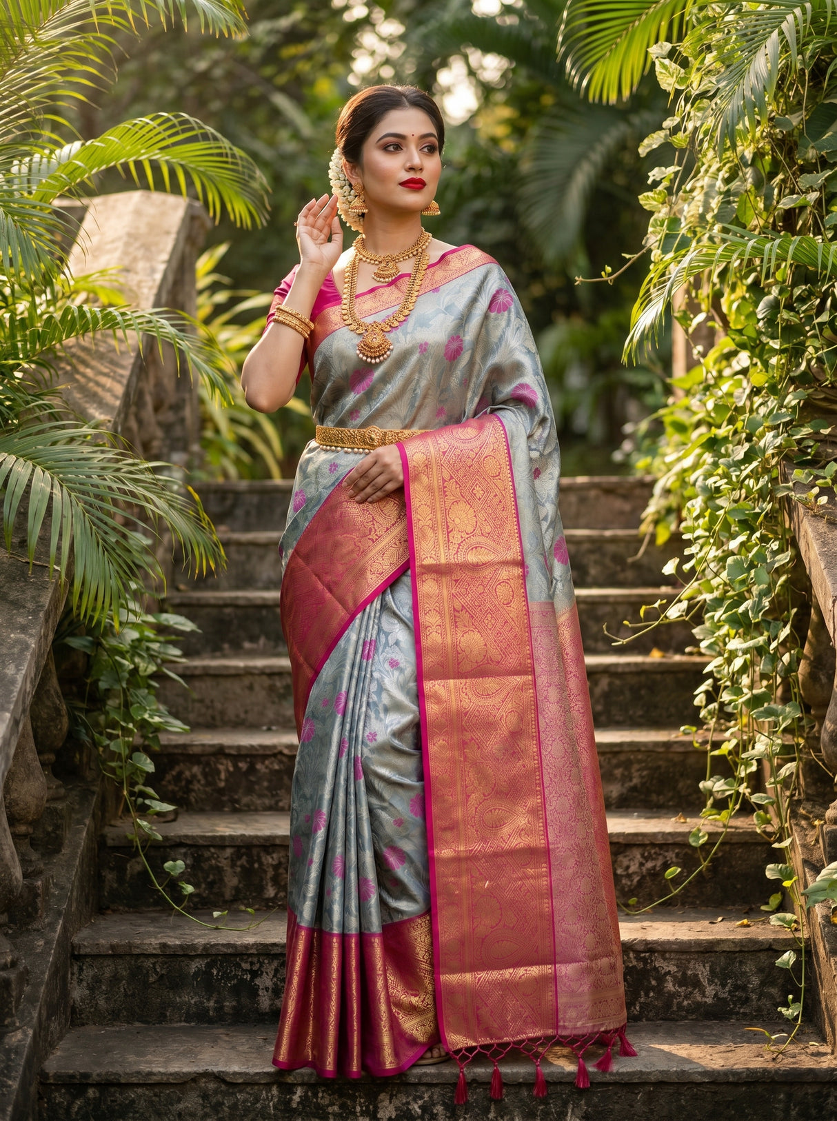 MIMOSA Saffire Kanjivaram Art Silk Saree — pose 8 styling detail