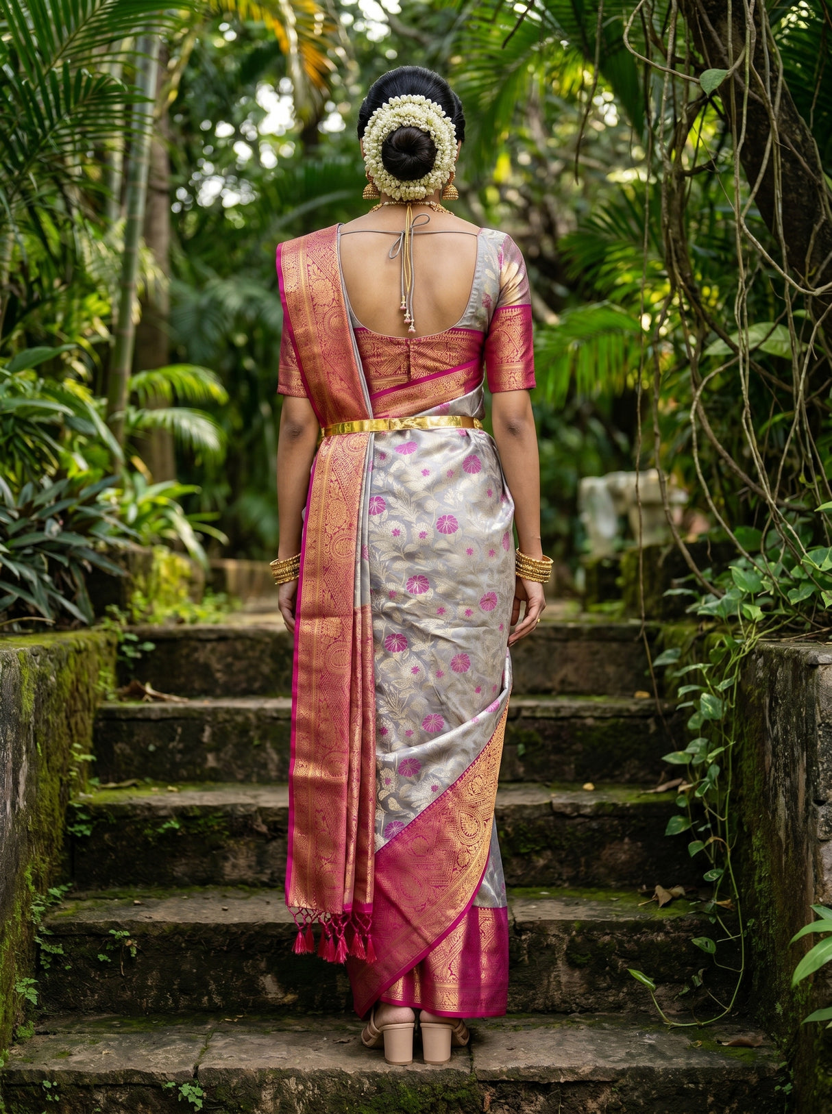 MIMOSA Violet Kanjivaram Art Silk Saree — pose 2 styling detail