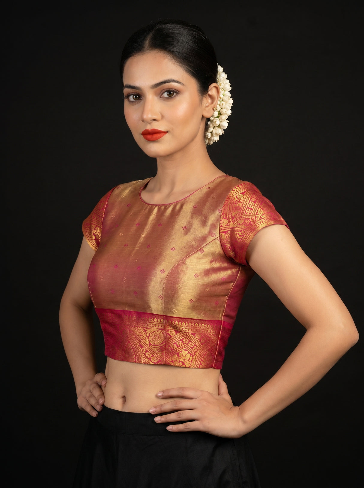 MIMOSA Violet Kanjivaram Art Silk Saree — blouse close-up