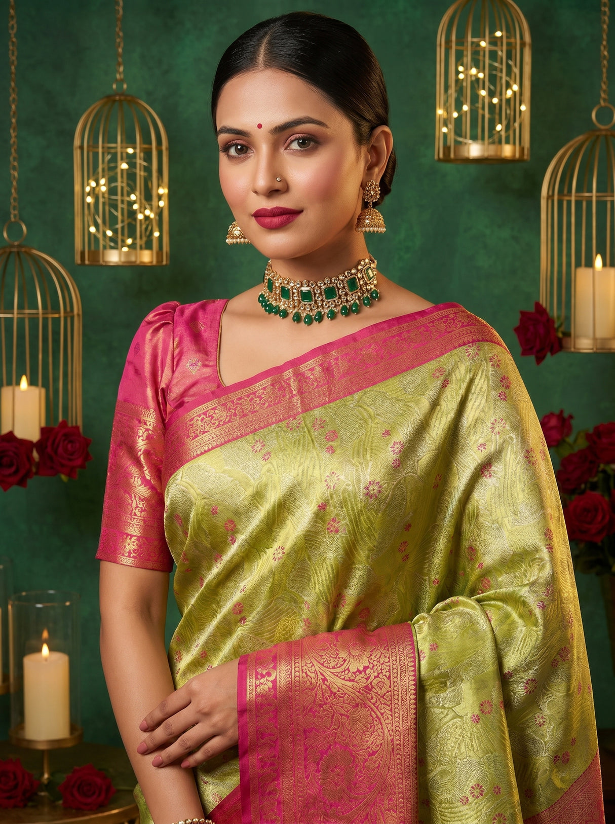 MIMOSA Green Kanjivaram Art Silk Saree — pose 10 styling detail