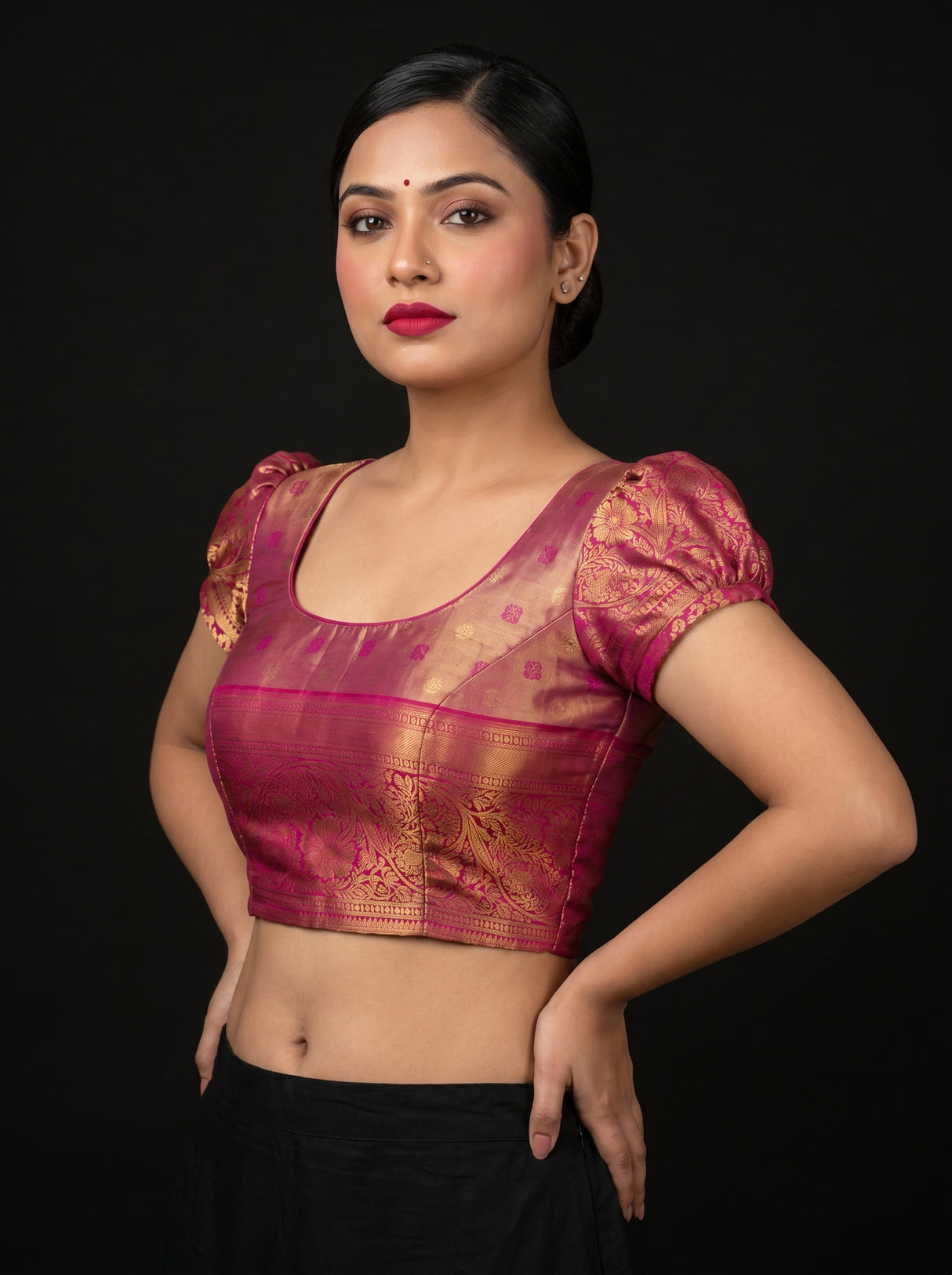 MIMOSA Green Kanjivaram Art Silk Saree — blouse close-up