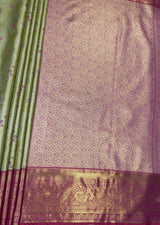 MIMOSA Green Kanjivaram Art Silk Saree — pallu and zari work detail