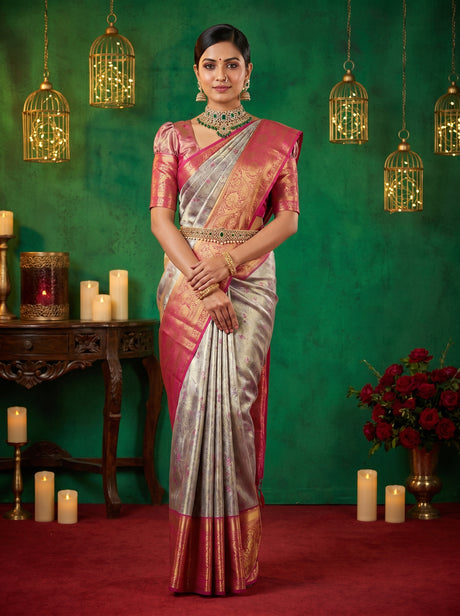 MIMOSA Lavender Kanjivaram Art Silk Saree — draped on mannequin
