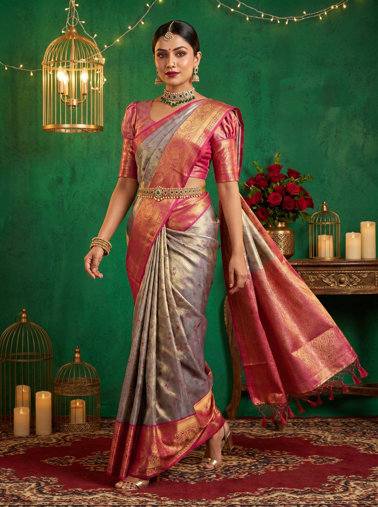 MIMOSA Lavender Kanjivaram Art Silk Saree — pose 7 styling detail