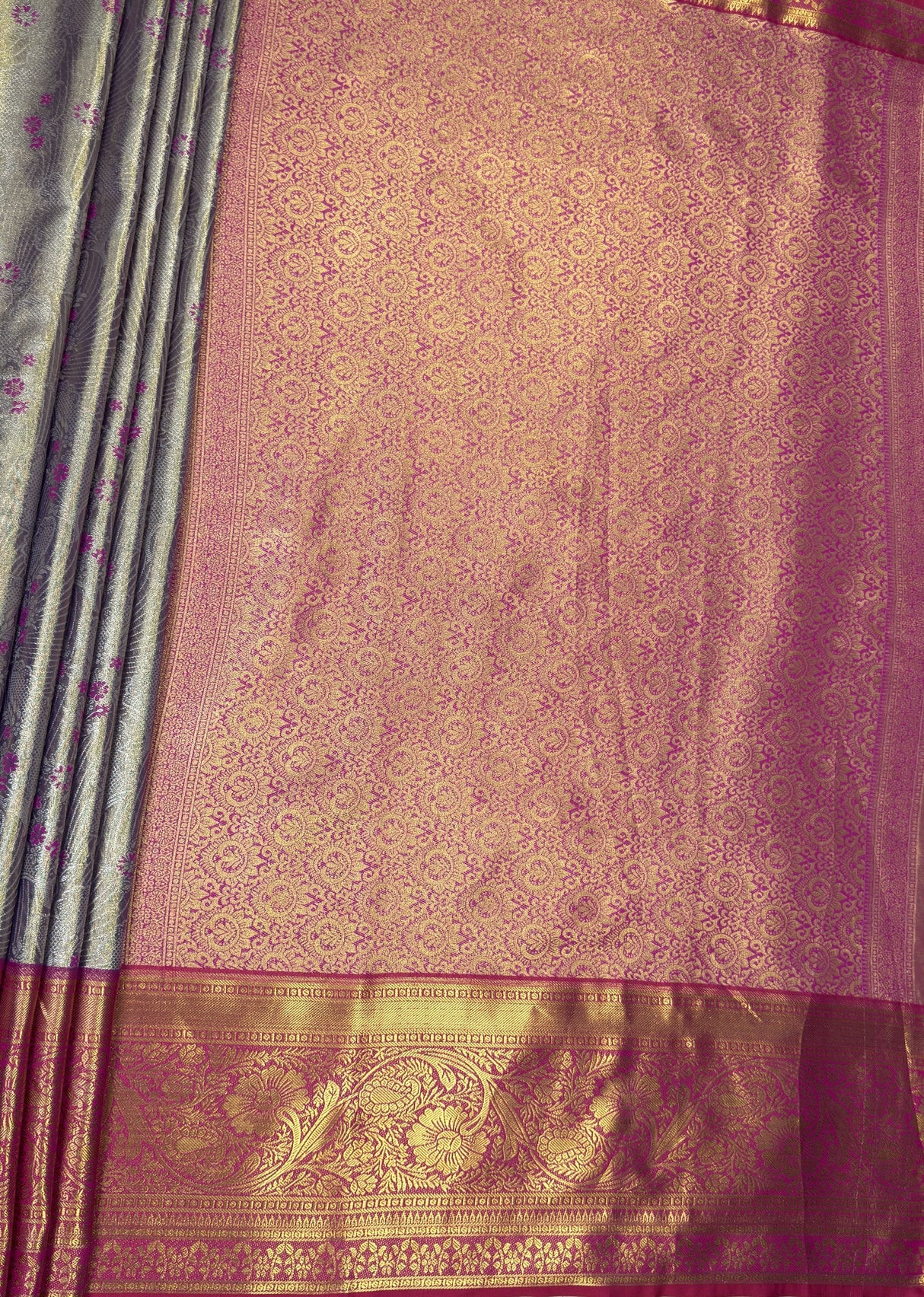 MIMOSA Lavender Kanjivaram Art Silk Saree — pallu and zari work detail