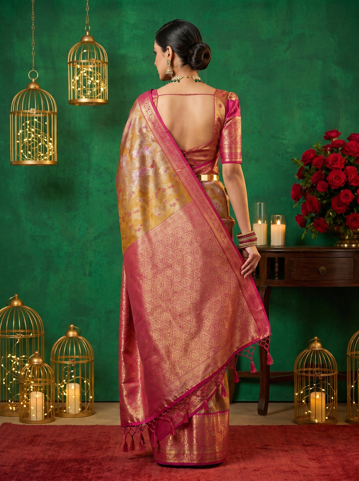 MIMOSA Maroon Kanjivaram Art Silk Saree — unstitched blouse fabric