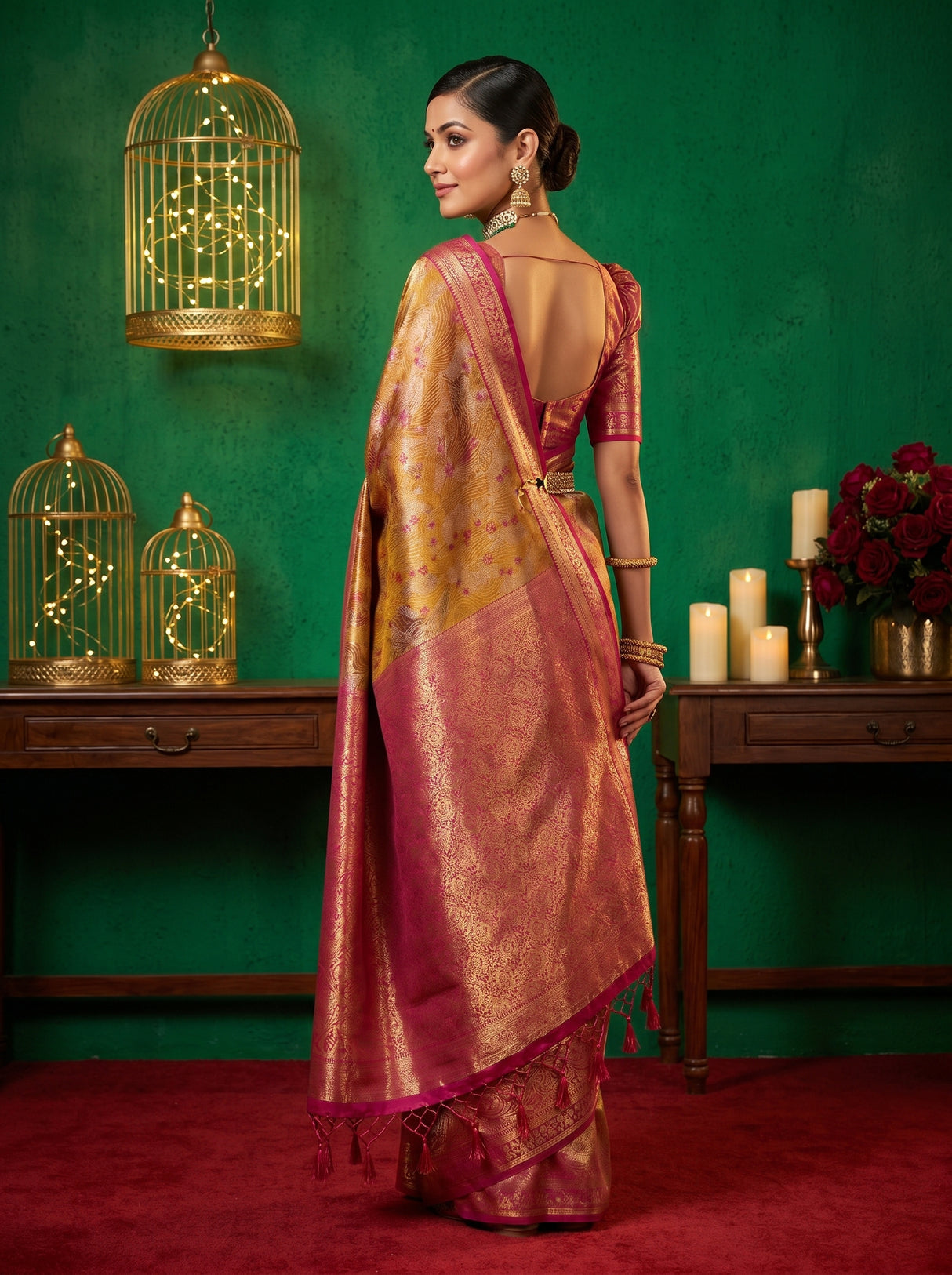 MIMOSA Maroon Kanjivaram Art Silk Saree — pose 9 styling detail