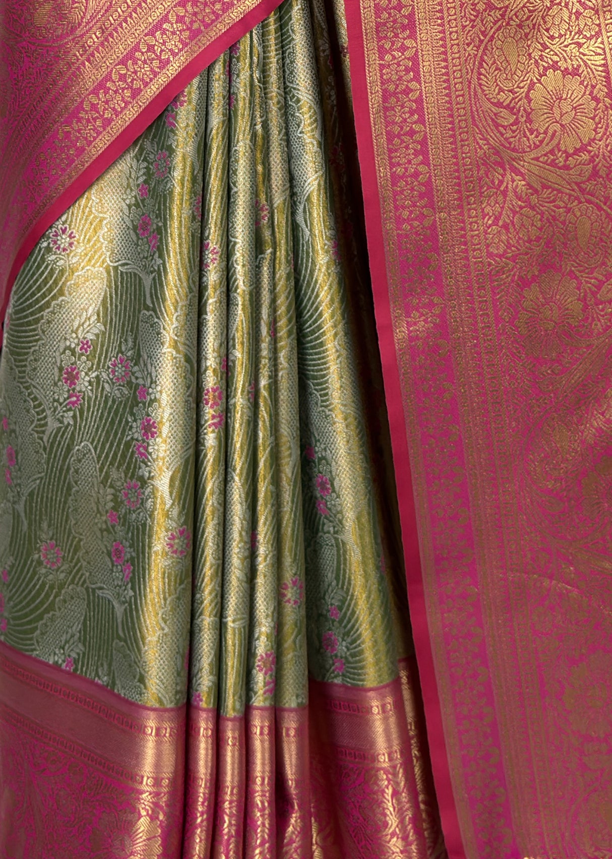 MIMOSA Olive Kanjivaram Art Silk Saree — fleets shot full lifestyle