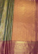MIMOSA Olive Kanjivaram Art Silk Saree — pallu and zari work detail
