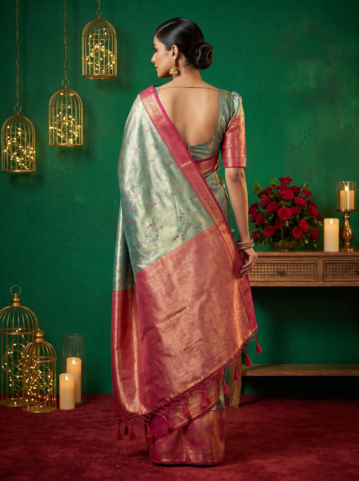 MIMOSA Saffire Kanjivaram Art Silk Saree — unstitched blouse fabric