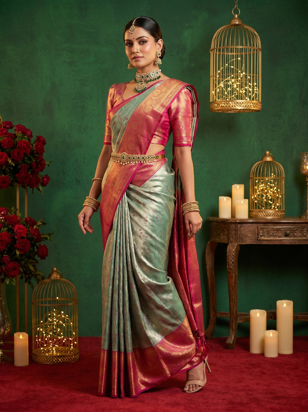 MIMOSA Saffire Kanjivaram Art Silk Saree — pose 4 styling detail