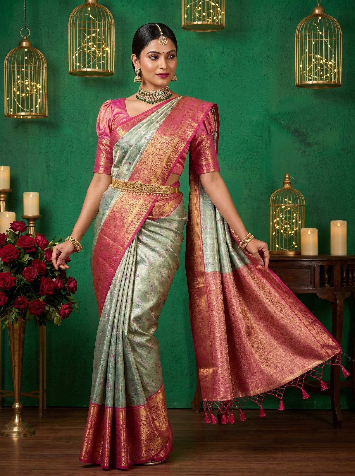 MIMOSA Saffire Kanjivaram Art Silk Saree — pose 6 styling detail