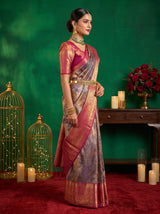 MIMOSA Violet Kanjivaram Art Silk Saree — unstitched blouse fabric
