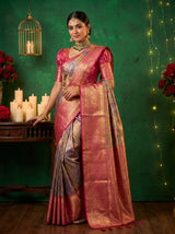 MIMOSA Violet Kanjivaram Art Silk Saree — full view on model