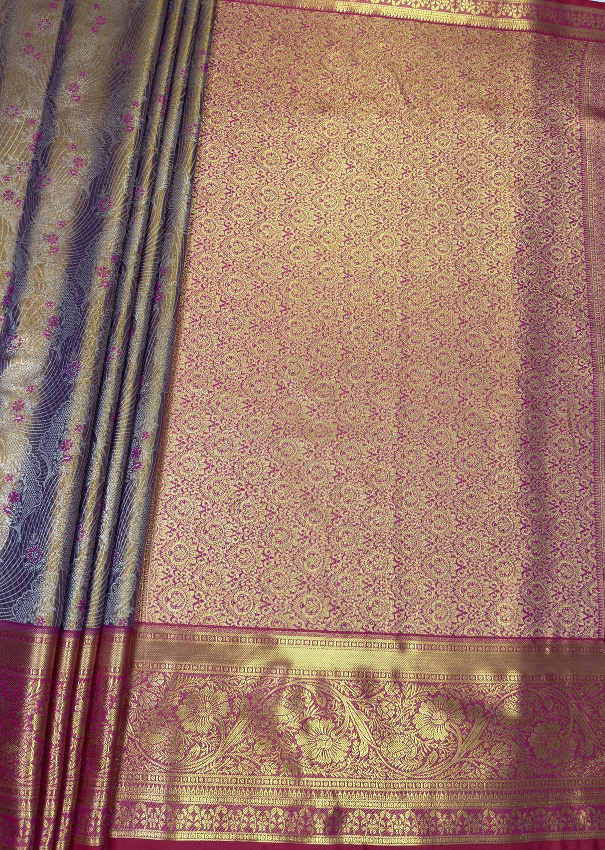 MIMOSA Violet Kanjivaram Art Silk Saree — pallu and zari work detail