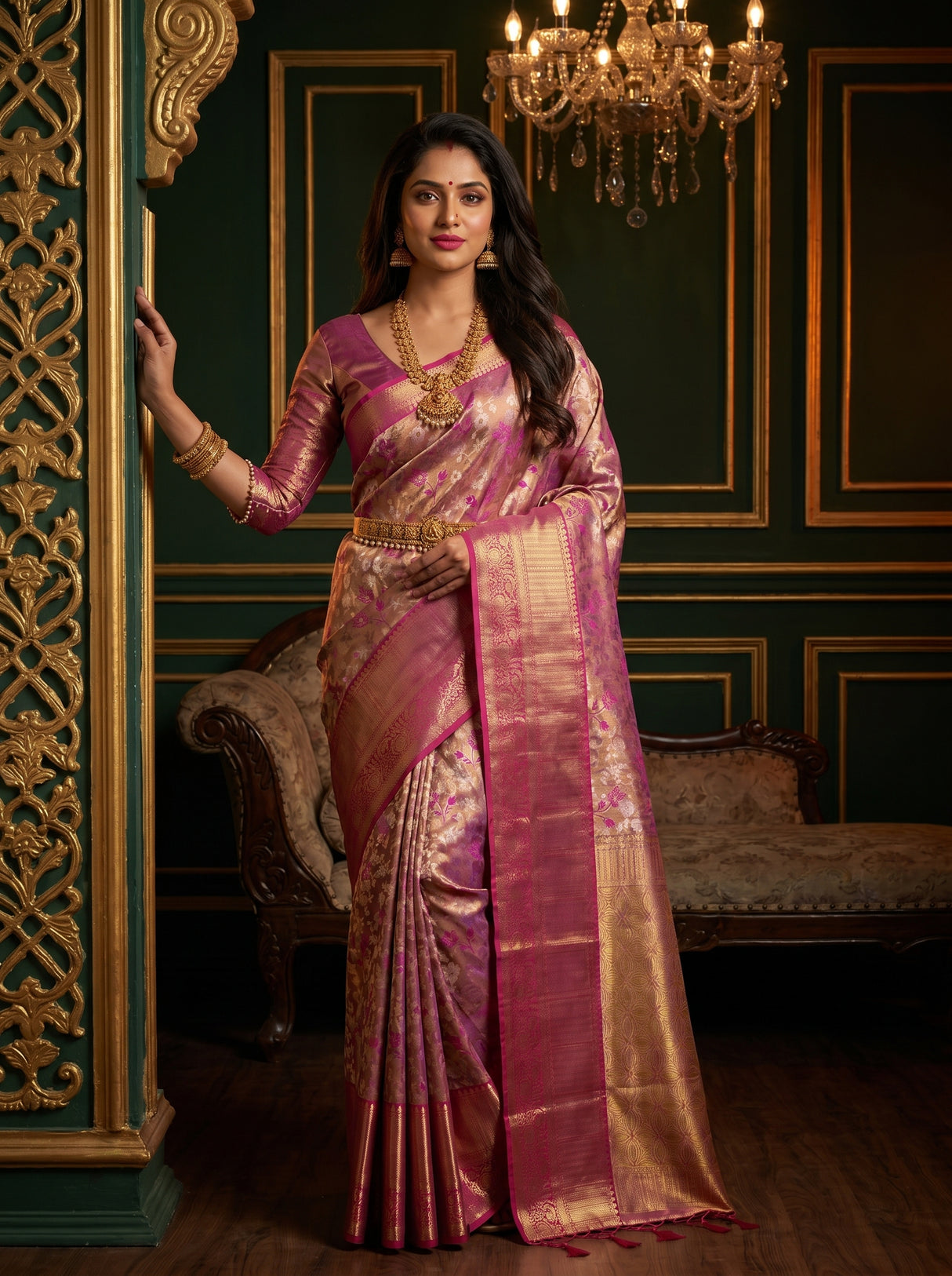 MIMOSA Gajari Kanjivaram Art Silk Saree — AI Model Full View