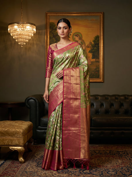 MIMOSA Green Kanjivaram Art Silk Saree — Draped Mannequin View