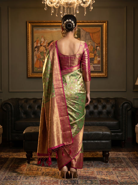 MIMOSA Green Kanjivaram Art Silk Saree — Blouse Fabric Detail