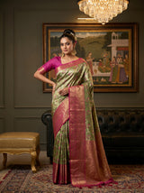 MIMOSA Green Kanjivaram Art Silk Saree — pose 4 styling detail