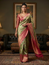 MIMOSA Green Kanjivaram Art Silk Saree — pose 6 styling detail