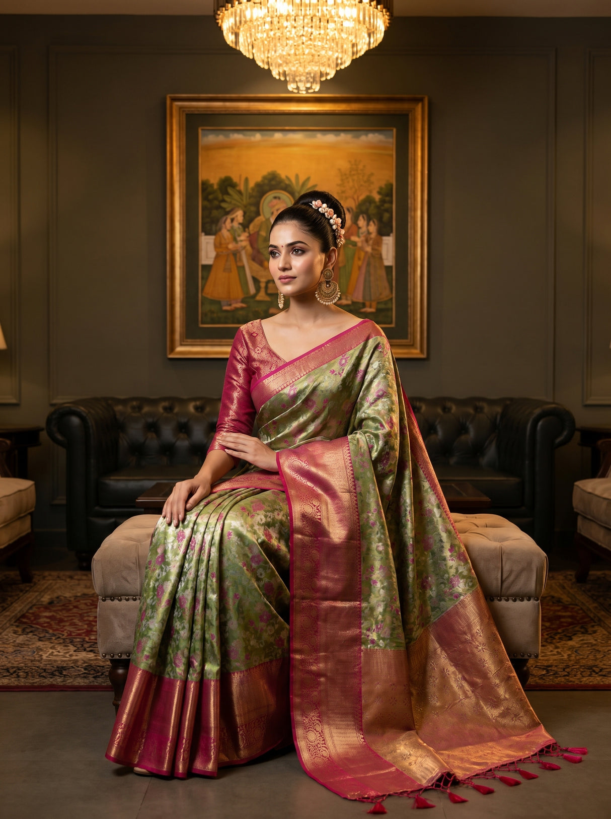 MIMOSA Green Kanjivaram Art Silk Saree — pose 8 styling detail