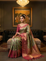MIMOSA Green Kanjivaram Art Silk Saree — pose 8 styling detail