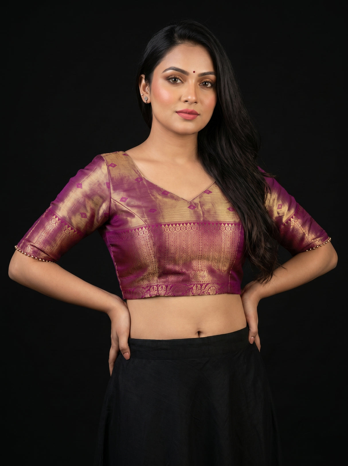 MIMOSA Green Kanjivaram Art Silk Saree — blouse close-up