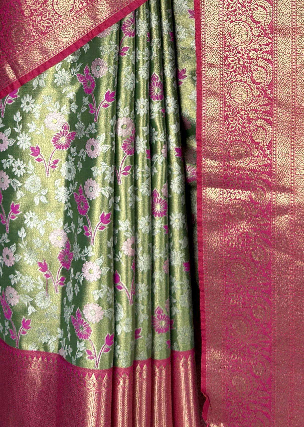 MIMOSA Green Kanjivaram Art Silk Saree — fleets shot full lifestyle