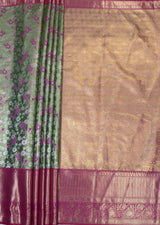 MIMOSA Green Kanjivaram Art Silk Saree — pallu and zari work detail