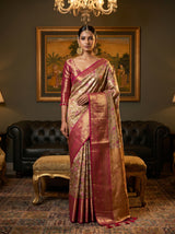 MIMOSA Maroon Kanjivaram Art Silk Saree — Draped Mannequin View