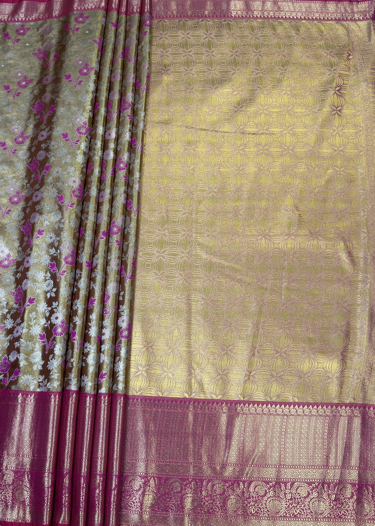 MIMOSA Maroon Kanjivaram Art Silk Saree — pallu and zari work detail