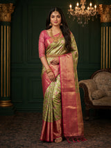 MIMOSA Olive Kanjivaram Art Silk Saree — Draped Mannequin View