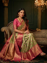 MIMOSA Olive Kanjivaram Art Silk Saree — pose 8 styling detail