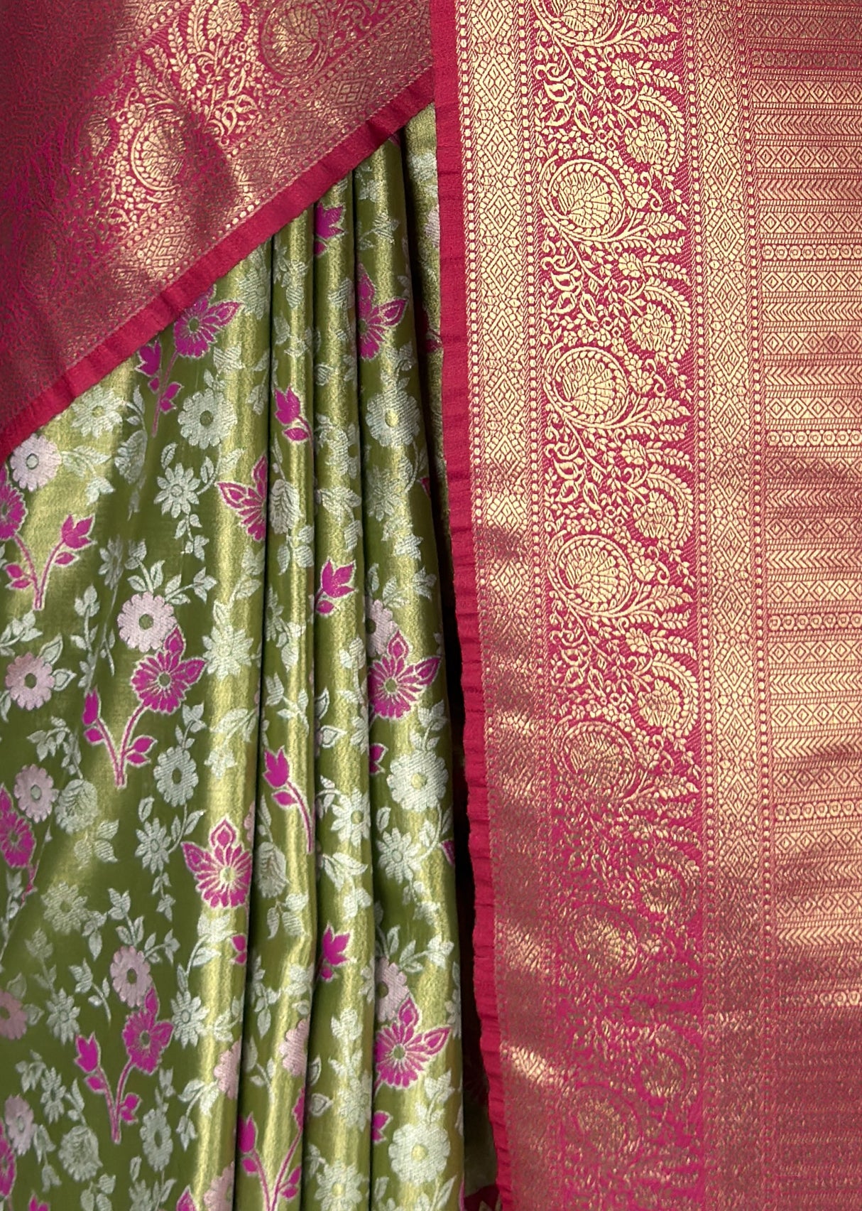 MIMOSA Olive Kanjivaram Art Silk Saree — fleets shot full lifestyle