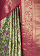 MIMOSA Olive Kanjivaram Art Silk Saree — fleets shot full lifestyle