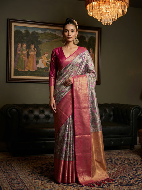 MIMOSA Violet Kanjivaram Art Silk Saree — Draped Mannequin View
