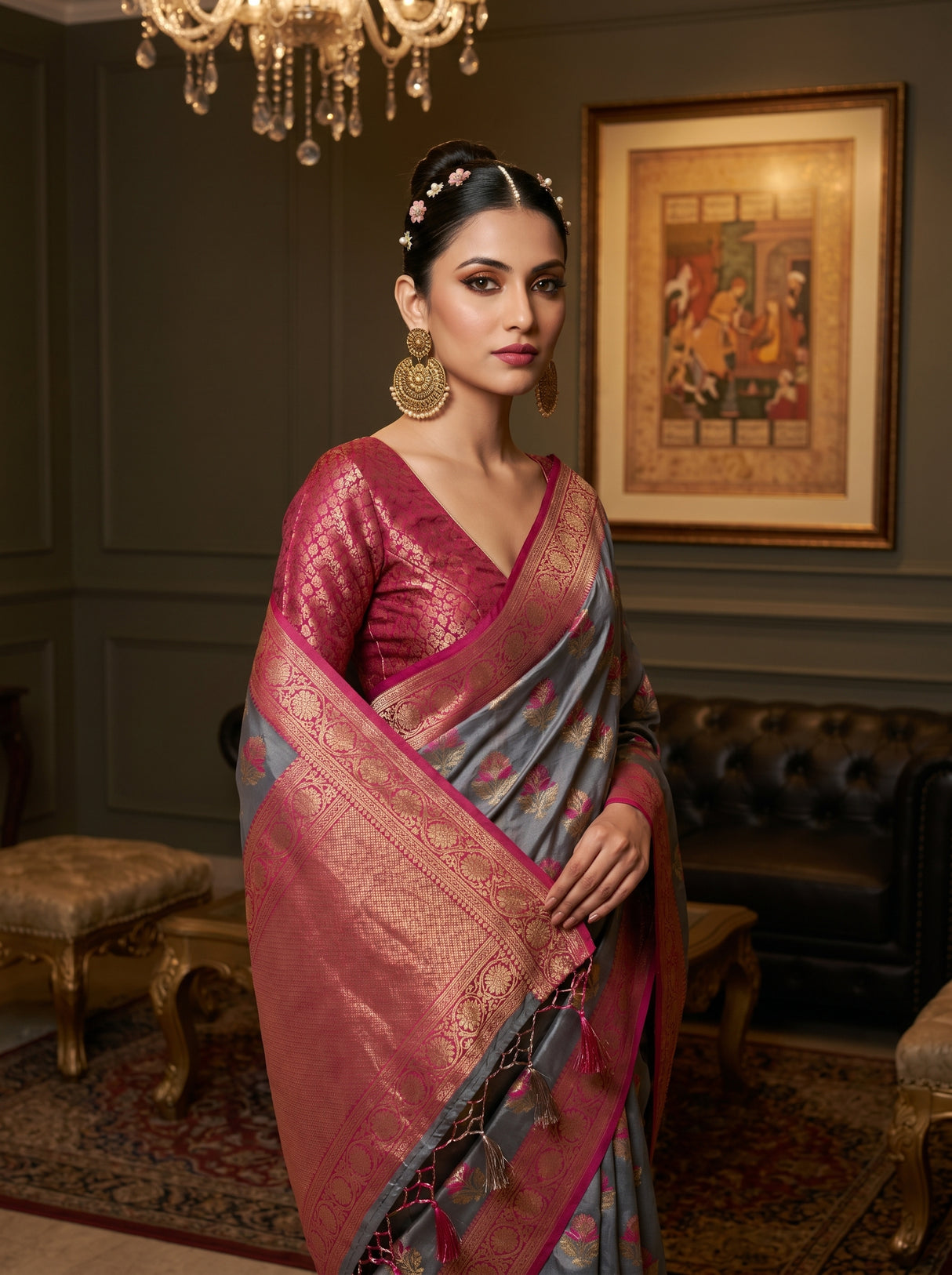 MIMOSA Violet Kanjivaram Art Silk Saree — pose 5 styling detail