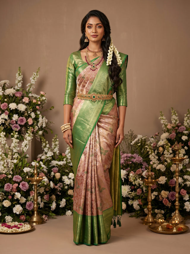 MIMOSA Maroon Kanjivaram Art Silk Saree — Mannequin Draped View