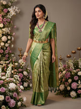 MIMOSA Olive Kanjivaram Art Silk Saree — Styled on Model