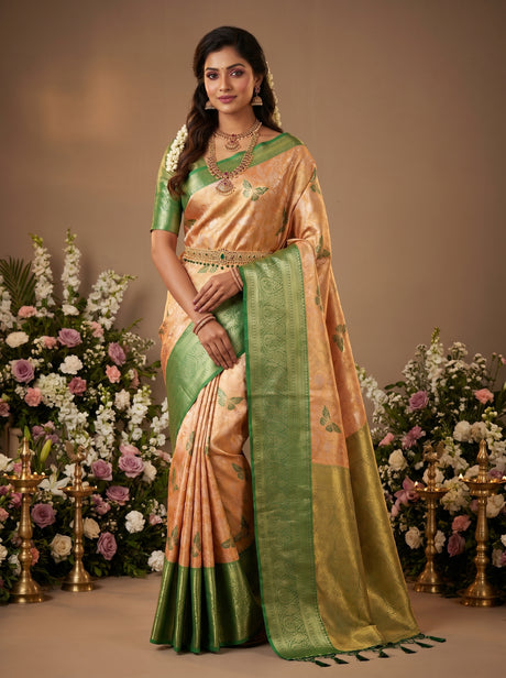 MIMOSA Orange Kanjivaram Art Silk Saree — Mannequin Draped View