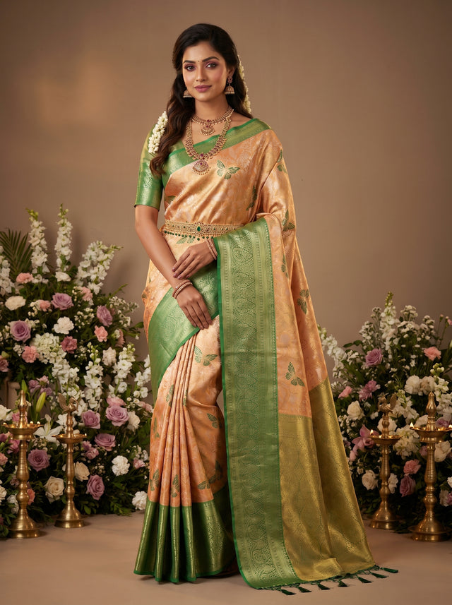 MIMOSA Orange Kanjivaram Art Silk Saree — Mannequin Draped View